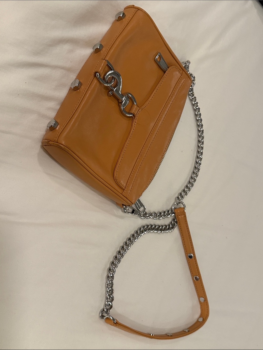 Rebecca Minkoff Tan Leather Shoulder Bag with Silver Chain
